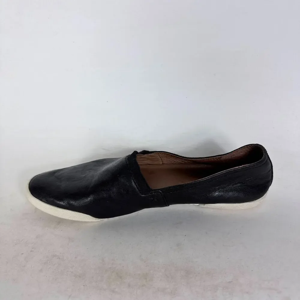 Frye Melanie Sneaker Women's 10 Black Leather Slip-On Low Top Almond toe Comfort